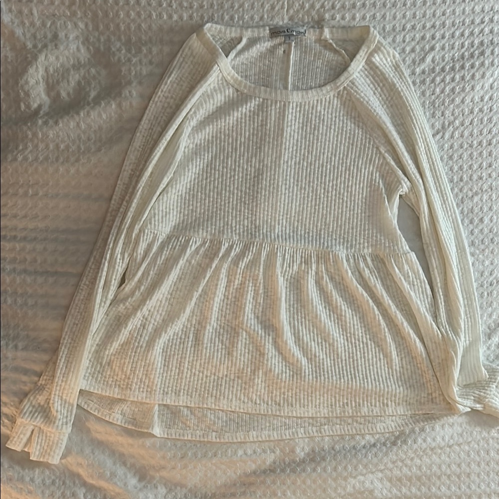 Moa Moa White Peplum Blouse Long Sleeve Relaxed Fit